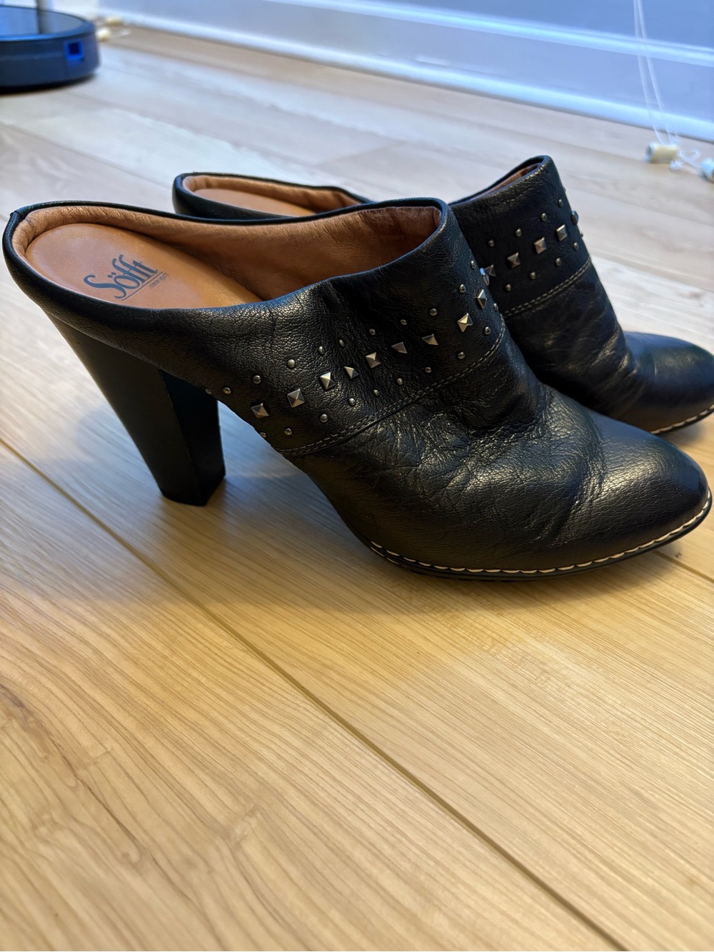 Sofft Black Leather Studded Mule Heels Whimsigoth Dark Fairy Size 12